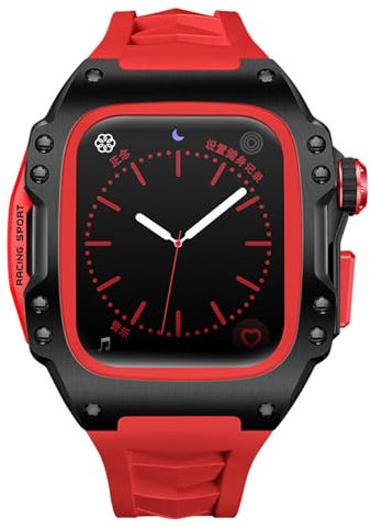 ILAZI Para Apple watch band 44mm 45mm funda protectora de aleación de titanio Para iWatch S9 8 7 6 5 4 correa de reloj modificada(Red,45MM)