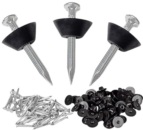Montageknöpfe mit Nagel, Dichtnägel für Noppenbahn, 100 Stück Noppenfolie Nägel, Dichtscheibe, 30mm Montagenägel, Schwarze Montageknöpfe, Für Noppenfolie Baudrainage, Kellerwände
