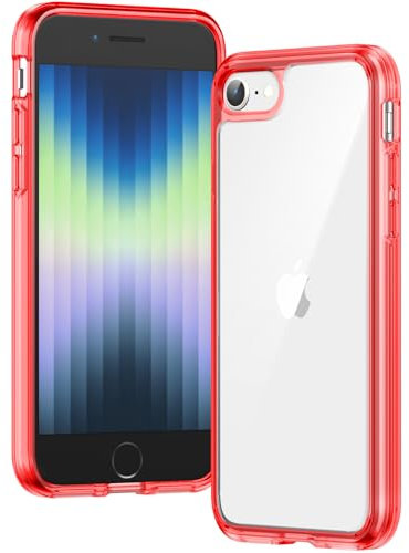 Voyahülle Clear Case for iPhone SE 2020/2022, 7/8, Ultra Thin Shockproof TPU Cover, Anti-Yellowing Crystal Clear Phone Case for Apple iPhone SE 2nd 3rd Generation - Red