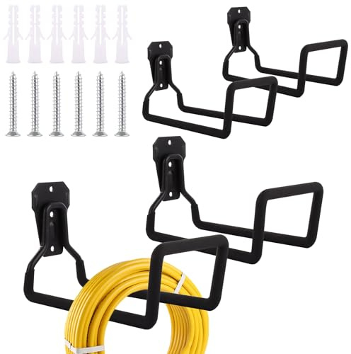 JMIATRY 4 Pcs Garage Hooks Heavy Duty, Hose Reel Hanger Wall Mounted, Metal Tool Hooks, Water Hose Pipe Holder for Garden Outside Yard