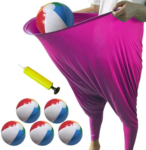 lustige riesige Dehnbare Hosen, Granny Pants Spiel Mit 5 Hüpfbällen, Oma Hose Gartenspiel, Oma Hosen Hofspiel, Granny Pants Game, riesige Wurfspiele for die Freizeit im Freien(Rot)