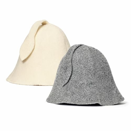 SAUNA GURU Gorros de fieltro de lana gris y blanco 2 unidades - Proteja su cabeza del calor - Manual de libro electrónico de sauna en inglés incluido