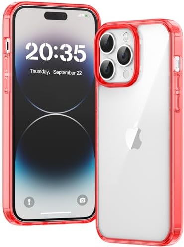 Voyahülle Clear Case for iPhone 14 Pro, Ultra Thin, Shockproof TPU Cover, Anti-Yellowing, Crystal Clear, Phone Case for Apple iPhone 14 Pro - Red