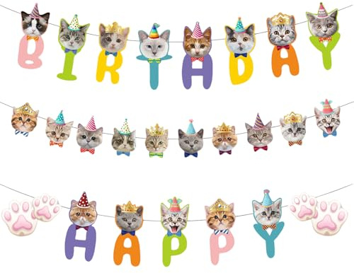 Kbnuetyg Cat Birthday Banner - Face Party Decoration Kit, Happy Kids Celebration Banner | Thema Foto Hintergrund für fröhliche Veranstaltungen, Party, Zubehör, Fun Supplies für Katzen