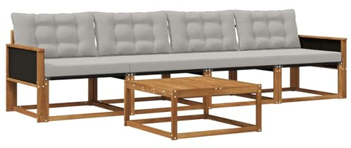 vidaXL Outdoor-Sofagarnitur mit Kissen 5 pcs Natürlich und Hellgrau, Garten, modernes Outdoor-Sofa, Lounge-Set für die Terrasse, stylisches Möbel, bequemes Sitzen