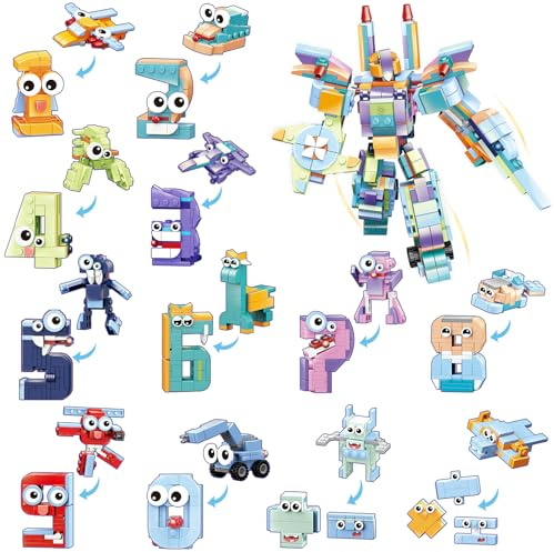 YCJZXMS 12-in-1 Transforming Number Robot Building Set for Teens & Adults, Creative Building Blocks Toy for Desk Display, Gaming Room, Shelf Decor & Collectible Gift, 12 Unique Builds, Ages 14+