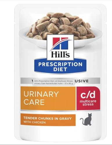 Hill's c/d Diätfutter für Katzen, Hühnergeschmack, 85g Portion | Verschreibungspflichtig, Bei Blasenschwäche und Nierenproblemen, Croquettes, 2040g pro Tüte