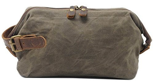 Neuleben Kulturtasche Wasserdicht Vintage Canvas Leder Damen Herren Kosmetiktasche Kulturbeutel für Reise Urlaub (Grün)
