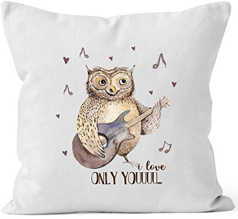MoonWorks Kissenbezug Only You singende Eule Owl Liebe Love Watercolor I Love You Ich Liebe Dich 40x40 Baumwolle weiß 40cm x 40cm