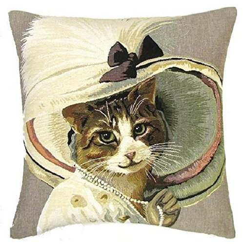 GH Gobelin Kissen Katze mit Perlenkette