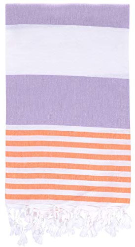 Perth Hamamtuch, Pestemal, Fouta, Handtuch aus 100% feinster türkischer Baumwolle perfekt als Strandtuch, Saunatuch & Badetuch 100x185cm (lila/orange)