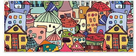 banjado Magnettafel weiß 75 x 30cm / Magnetwand aus Metall/Magnetpinnwand als Memoboard Pinnwand Magnettafel Küche, Büro, Kinderzimmer inkl. 4 Magnete & Montageset - Motiv Funky Town