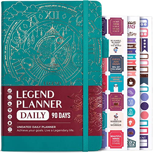 Legend Undated Daily Planner, Hourly Day Runner, 3-month A5, ViridianGreen | Time blocking life planner, Full page schedule, Monthly calendars, weekly and daily planning, goal setting, 14 x 21cm