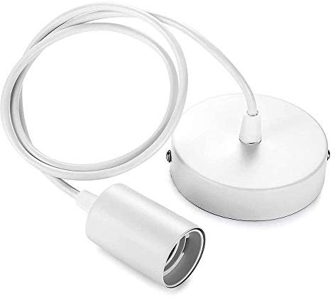 Mengjay E27 Lampe Suspension Interrupteur Indépendant Câble Ajustable avec Câble De 1m Douilles De Lampe, pour Salon Salle À Manger Chambre Cuisine Couloir,Blanc