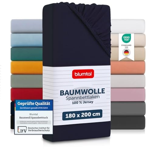 Blumtal® Basics Spannbettlaken 180x200x30cm Jersey - Bettlaken aus 100% Baumwolle - Oeko-TEX zertifiziertes Spannbetttuch 180x200cm - Dark Ocean Blue