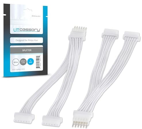 Litcessory Einzelner 6-Pol auf zaeifachen 6-Pol Verteiler für Philips Hue Lightstrip Plus (2 Stück, Weiß - MIKRO 6-POLIG V4 / Solo Lightstrip)
