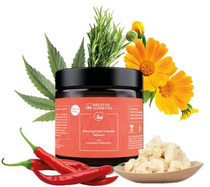 Wärmende schmerzlindernde HANF Salbe/Creme/Balsam für Muskeln & Gelenke mit BIO Chilli Extrakt (Capsaicin), Hanf & Rosmarin | 50ml | vegan | 500mg | sofort Effekt