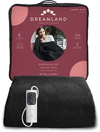 Dreamland Snuggle Up Electric Throw - Black, 5 Minute Fast Heat Up, Luxury Velvet Plush, 1 Control, 6 Temperature Settings with Timer, Machine Washable and Tumble Dry Safe, 160x120cm