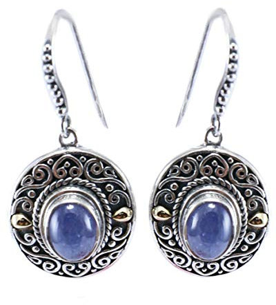 925 Sterling Silber Tansanit Edelstein wunderschöne baumelnde Gold-Punkte feine Ohrringe Schmuck Crystalcraftindia