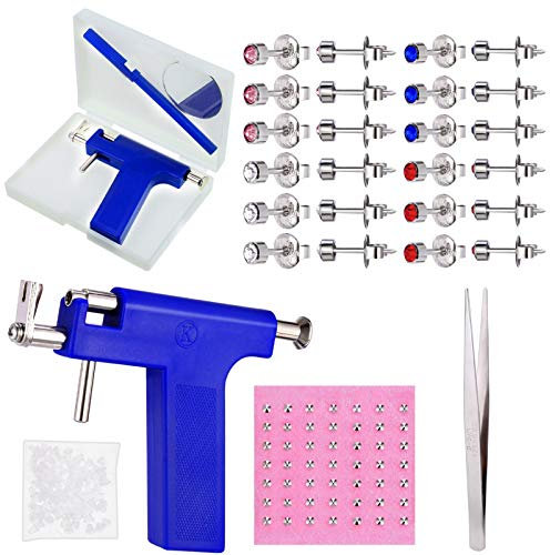 SOSPIRO Ohr-Piercingpistole, Set, Edelstahl, Körper-Piercing-Werkzeug, Sicherheit, Ohr, Nase, Bauchnabel, Körper-Piercing, Pistole, professionell, schmerzlos, mit 122 Stück Ohrsteckern
