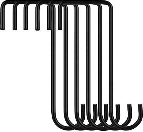 Maridergo 6pcs Heavy Duty Stainless Steel Fence Hooks, Black, 6.06in x 2.05in, Holds Up to 20lbs, Ideal for Indoor/Outdoor Use, Gardening Tools, Plants, Bird Feeders, Wind Chimes
