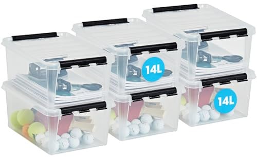 SmartStore klare Kunststoffboxen mit Deckel, 14 Liter, 6er-Pack, verstärkt, lebensmittelecht, Clip-Verschluss, stapelbar und verschachtelbar, BPA-frei, L x B x H: 40 x 30 x 18 cm