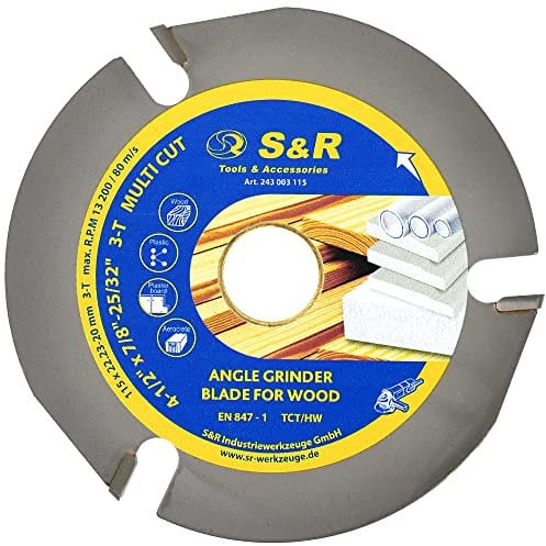S&R Trennscheibe für Holz 115 mm x 3.8 mm x 22,23/20 mm mit Reduzierring, Multi Material, Wolframkarbid Hartmetall Zähne für Hartholz, Weichholz, Kunststoff, Gipskarton, Aerocrete