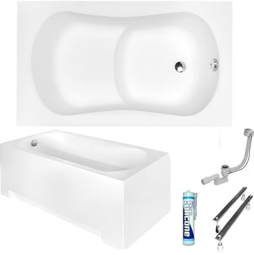 ECOLAM Baignoire rectangle Aria Rehab avec assise 120x70 cm | tablier acrylique | pieds siphon silicone | Belle forme | baignoire en acrylique blanc