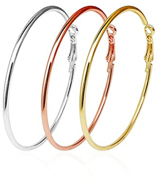 Clyhon 3 Paar Große Creolen, Edelstahl Creolen Creolen Silber 925 Vergoldetes Rosévergoldetes Silber Ohrringe Creolen, Sensible Ohren für Damen und Mädchen (3-Farben-Set) 10 cm