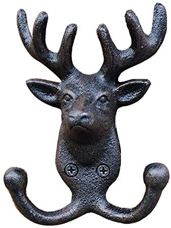 Vintage Cast Iron Deer Antlers Wall Coat Hooks Hanger Rack Wall Decor, Heavy Duty Animal Deer Elk Wall Mounted Dual Hooks Dog leashes holder Country Farmhouse Chic Hooks for Coats Towels Keys Robes