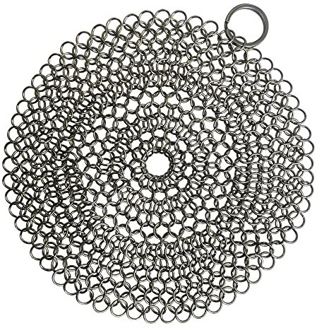 316 Premium Stainless Steel Cast Iron Cleaner, Chainmail Scrubber for Cast Iron Pan Pre-Seasoned Pan Dutch Ovens Waffle Iron Pans Scraper Cast Iron Grill Scraper Skillet Scraper HOVhomeDEVP (7 InchR)