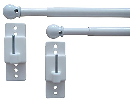 2 Vitragenstangen Silvio & 4 Klebehaken verstellbar – Winkelklebehaken weiß – Gardinenstange, Cafehausstange, Scheibenstange, Scheibengardinenstange (Länge 80-100 cm)