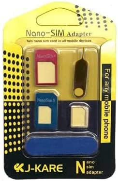J-Kare Adaptateurs de carte SIM 5 en 1 Nano, Micro, Kit adaptateur de carte SIM standard Convertisseur avec puce polonaise et outil d'éjecteur SIM