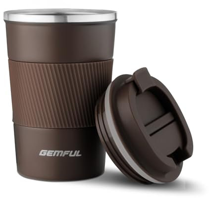 GEMFUL Mug Isotherme Cafe Tasse de Voyage pour café Chaud et Froid Lait et thé 380ml