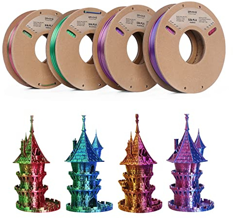 ERYONE PLA Filament Bundle,1,75 mm 3D Printer Filament +/- 0,03mm,Multicolor PLA Filament Set,250g x4 Spool,Dual Color Silk,Blue/Green, Red/Green, Red/Blue, Purple/Gold