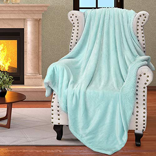 Catalonia Classy Sherpa-Decke, wendbarer Fleece-Überwurf, Einzelbett, extra Dicke, warme Sofadecke, gemütliche Couchdecke, waschbarer, Flauschiger Plüsch,hellblau, 150x130cm