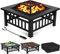 Foyer d'extérieur carré 3 en 1 avec grille de barbecue, brasero de grande capacité pour jardin, terrasse, chauffage extérieur, brasero en métal avec couvercle et tisonnier, Q