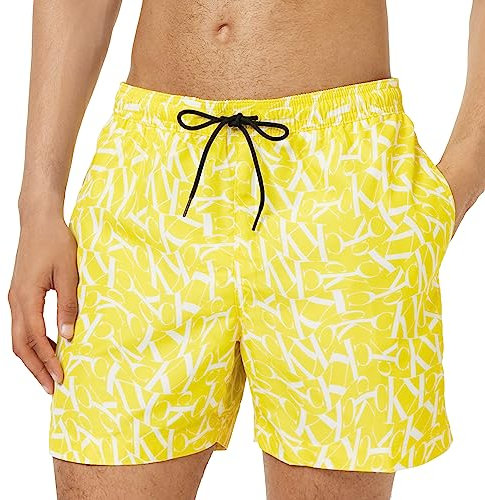 Calvin Klein Herren Badehose Lang, Gelb (Yellow Allover 02), S