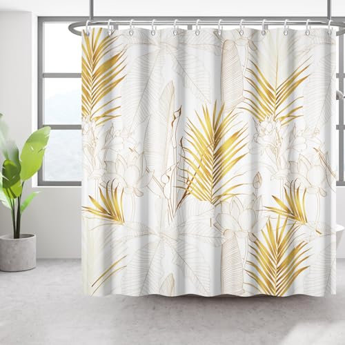 Bovlleetd 180x200cm Rideau de Douche Lotus Feuille de Palmier - Simple Feuille de Bananier Pour Salle de Bain - Étanche Art Baignoire