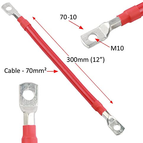70mm² 485A Copper Battery Lead Power Strap Earth Bond Lead Cable M10 Positive/Negative