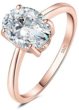 JewelryPalace Oval Cut 9 * 7mm 2ct Moissanite Solitaire Engagement Rings for Women, 14K Rose Gold 925 Sterling Silver Promise Ring for Her, Simulated Diamond Anniversary Wedding Ring VVS D-F 8
