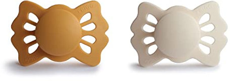 FRIGG Lucky Silikon Schnuller | Symmetrischer Schnuller 2er Pack | BPA-frei | Hergestellt in Dänemark | Honey Gold/Cream - Größe 1 (0-6 Monate)