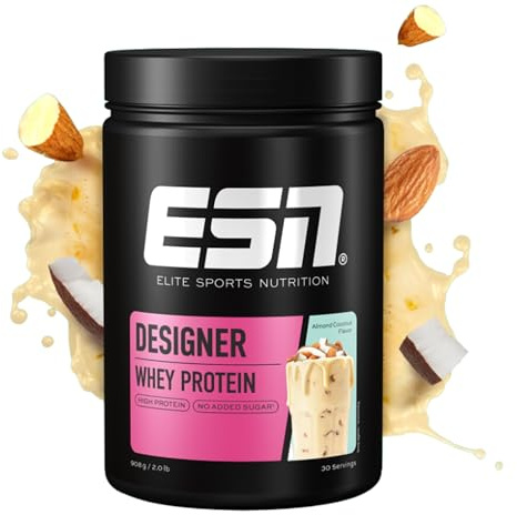 ESN Designer Whey Protein Pulver, Almond Coconut, 908 g, bis zu 23 g Protein pro Portion, ideal zum Muskelaufbau und -erhalt - made in Germany