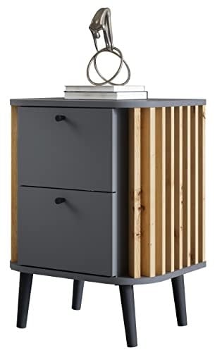 Newroom Nachtkommode Wildeiche Grau Beistelltisch Modern Elegant - 45x60x33 cm (BxHxT) - Kommode Nachtschrank Nachtkommode - [Zak.one] Schlafzimmer