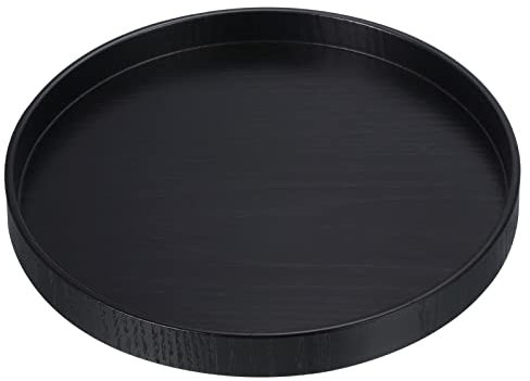 PATIKIL Wood Serving Tray 8 Inch, Round Decorative Platter for Home Decor Kitchen Table Candle Holder, Black