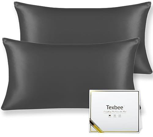 Texbee Seidenkissenbezug 40x80cm für Haar und Haut 2 Stück Beide Seiten 22 Momme Natürliche Kissenbezug Seide mit verstecktem Reißverschluss Weiche Atmungsaktive Glatte Standardgröße-Weltraum Grau
