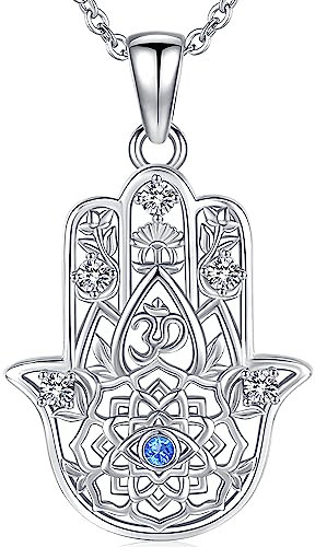 Fatima Hand Kette Silber 925, Hamsa Hand Kette für Damen, Hand der Fatima Anhänger Halsketten, Fatimas Hand Schmuck Geschenke für Mädchen Mama Freundin