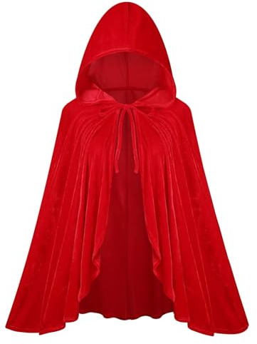 maxToonrain Rotkäppchen-Umhang, roter Samt-Umhang mit Kapuze, Märchenfigur, Halloween-Kostüm, Zubehör für Damen