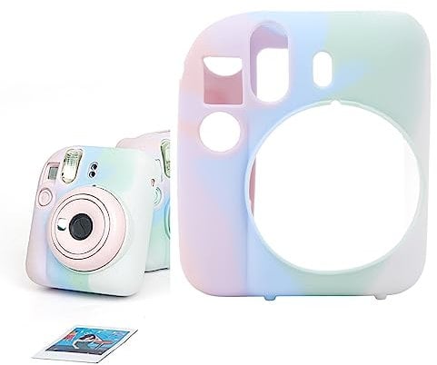 Silicone Case for Instax Mini 12, Camera Silicone Protective Case, Soft Housing Shell for Instax Mini 12 (Light Pink Purple Blue Green White)