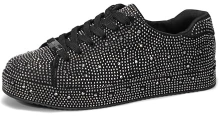 LUCKY STEP Sneakers da Donna Con Platform e Strass | Scarpe da Sposa da Sposa (Strass Noir/étain, 11US-42EU-9UK)